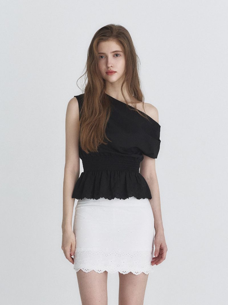 Drape lace blouse (Black)