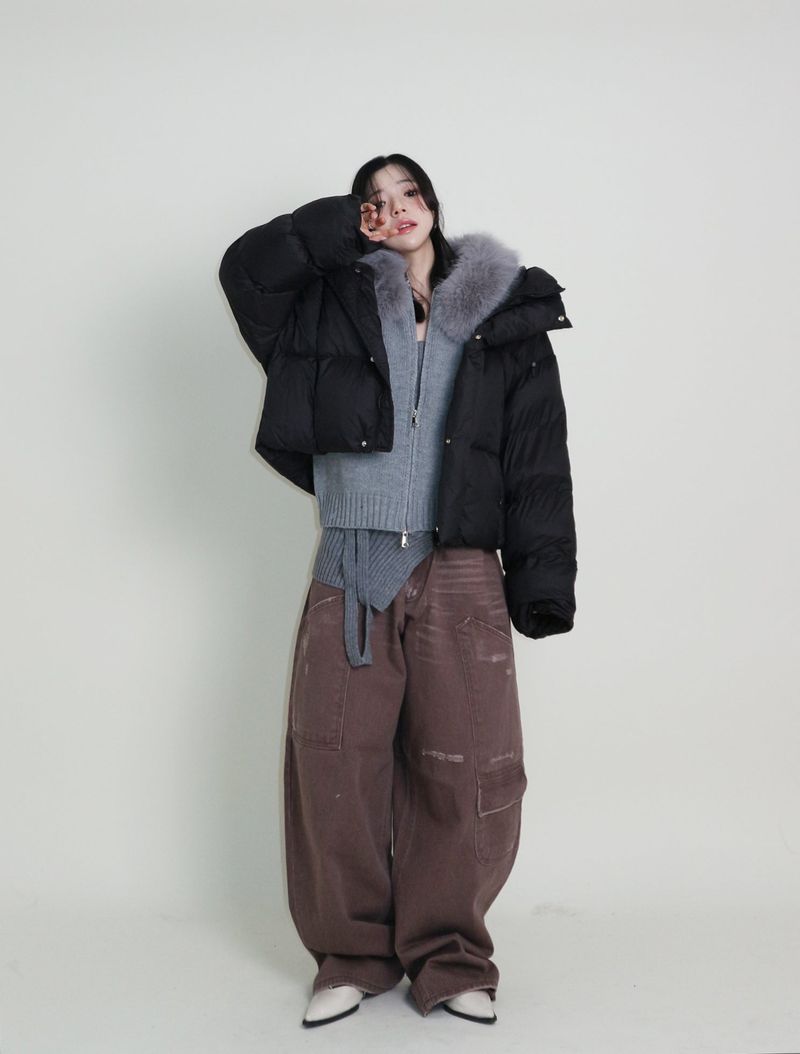 Out String Winter High-Neck Duck-Down Padded Jacket (Light Padded)