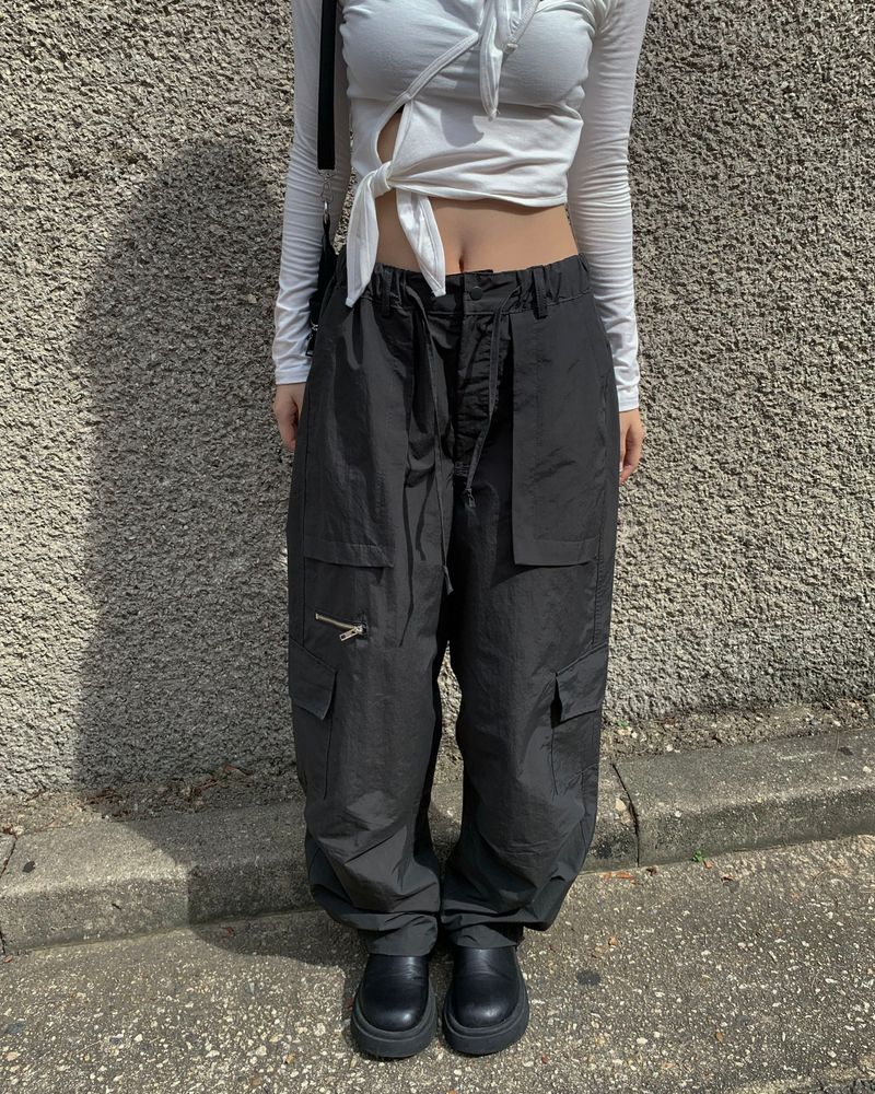 (Unisex) Zipper cargo wide pants