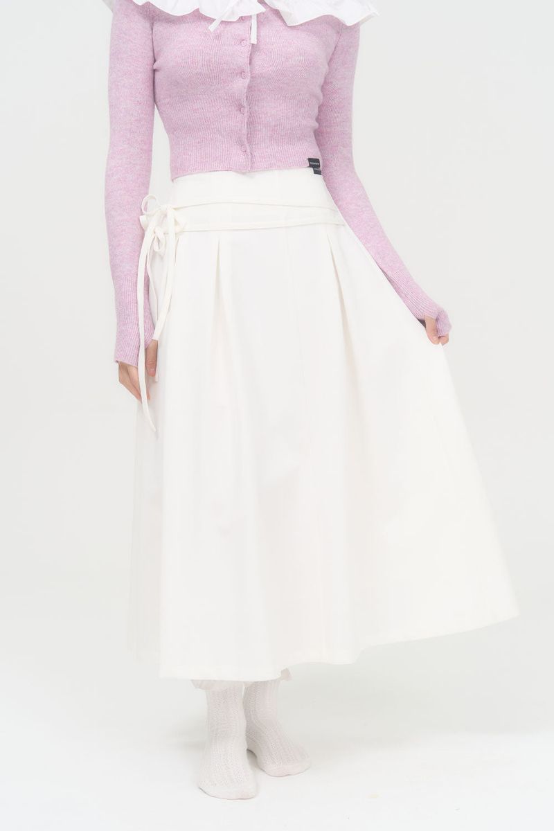 RIBBON FLARE LONG SKIRT (WHITE)