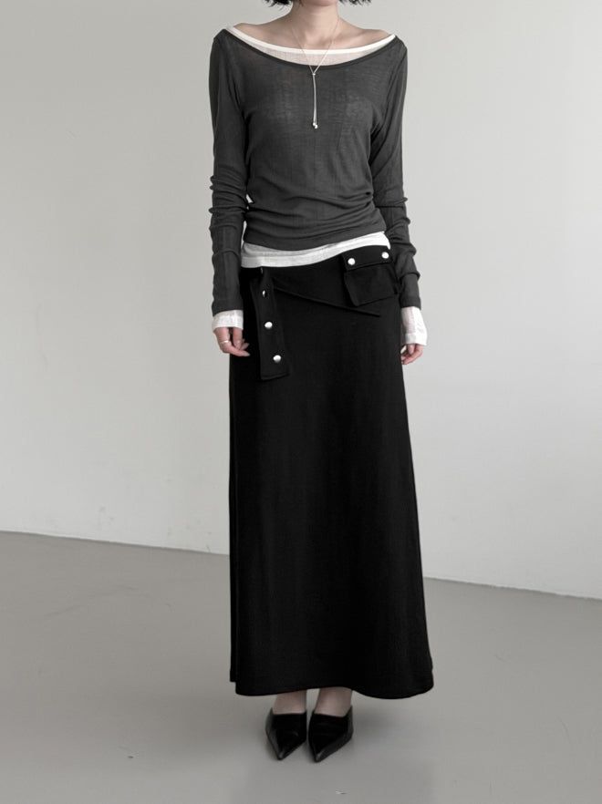 mnem(ムネム)の「Renne See-through Boat Neck Long Sleeve Tee(Tops)」
