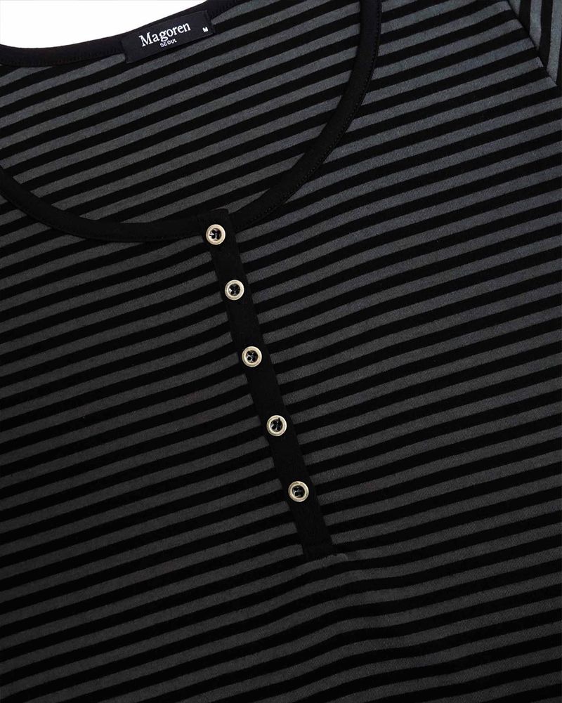 Henry Neck Long Sleeve Stripe Black