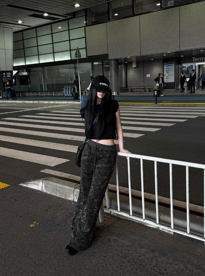 Camo Long Slim Flare Pants