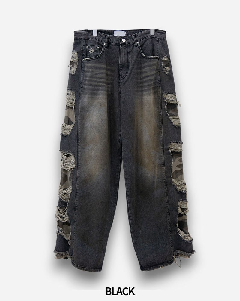 Destroyed Camouflage Denim Pants