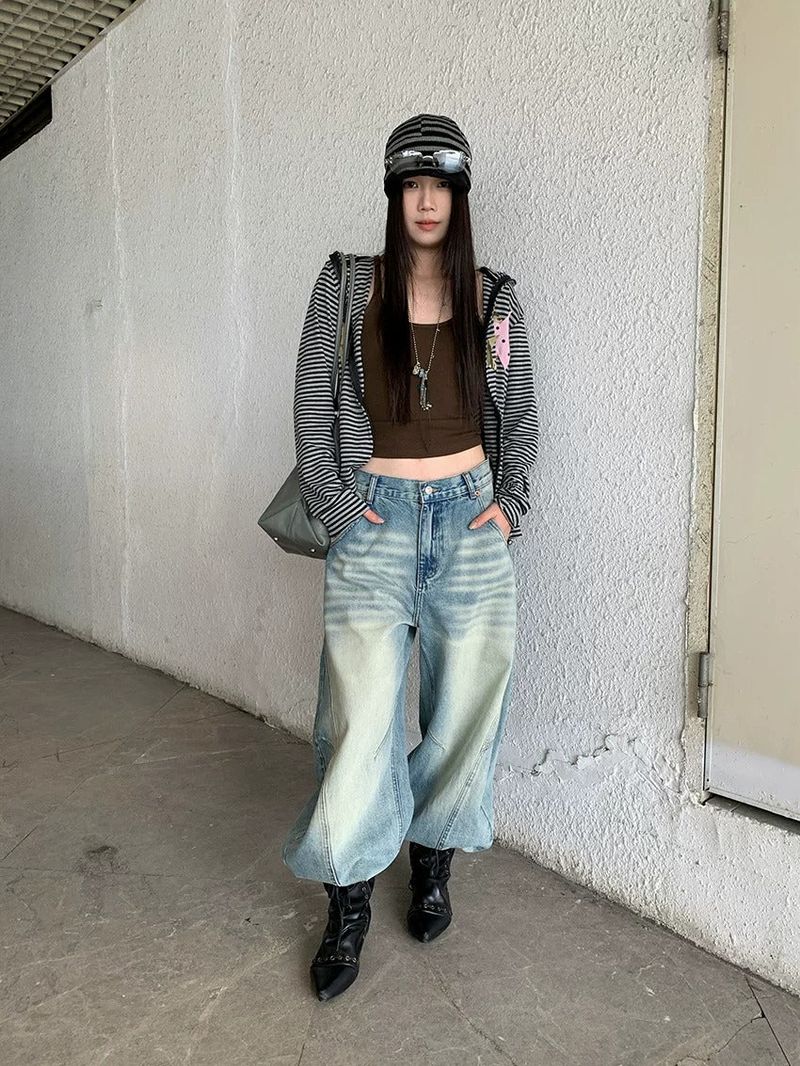 Curved Braided Wide Denim Pants
