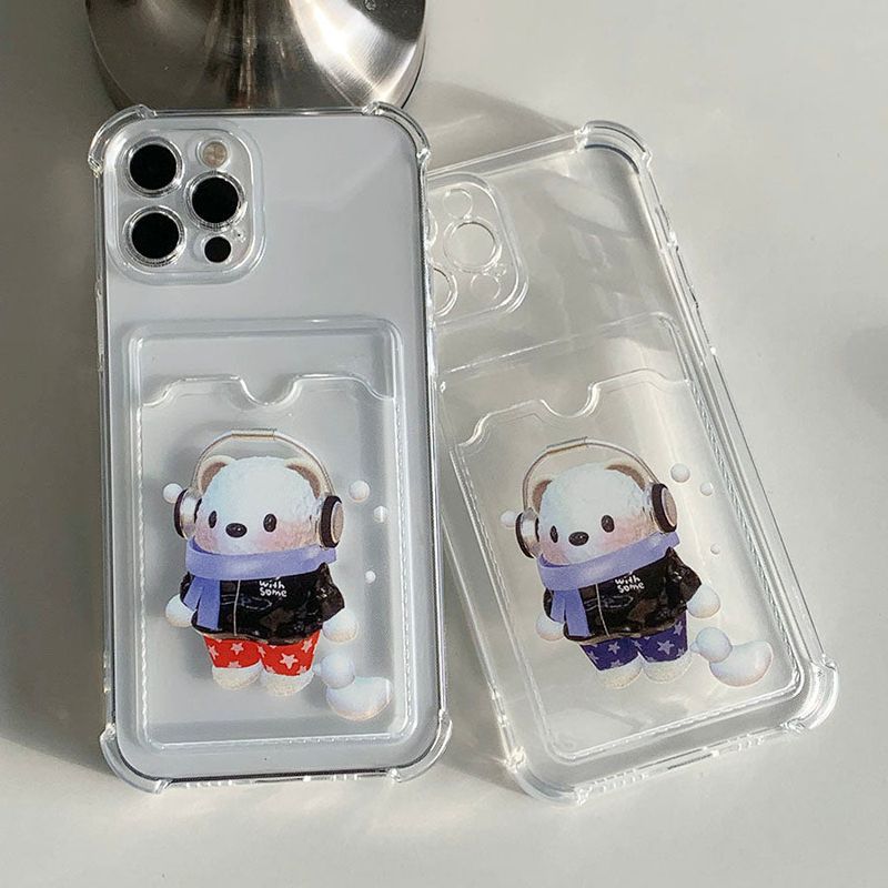 Blue- SnowBear&SnowDuck Card Storage Phone Case