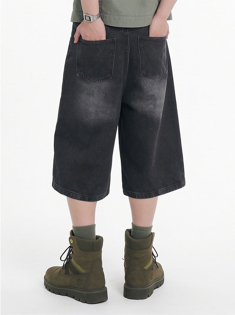 basic washing bermuda denim pants (black)