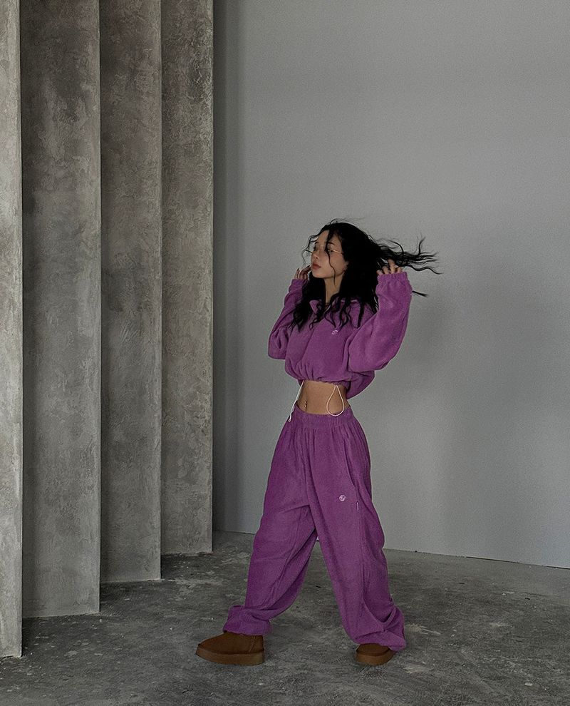 Fleece 6 color collar cropped sweatshirt