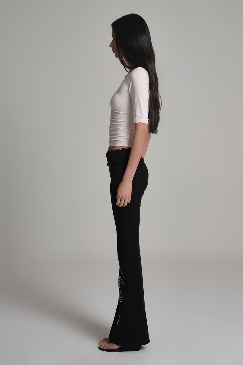 Lace tea bootscut pants, Black