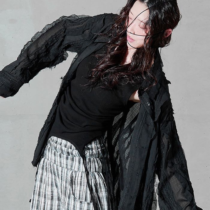 Raw Edge Detail Ruffle Shirt _ Black