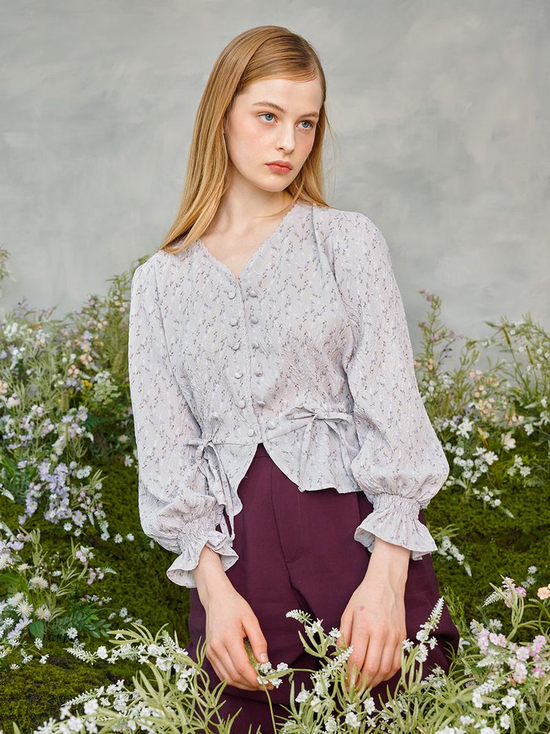 Lace Button Puff Blouse (2colors)