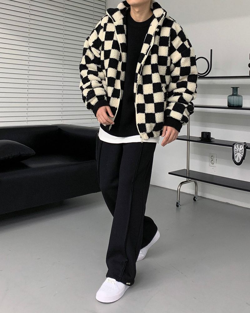 UI Wool Check Turtleneck Zip-Up (2 colors)