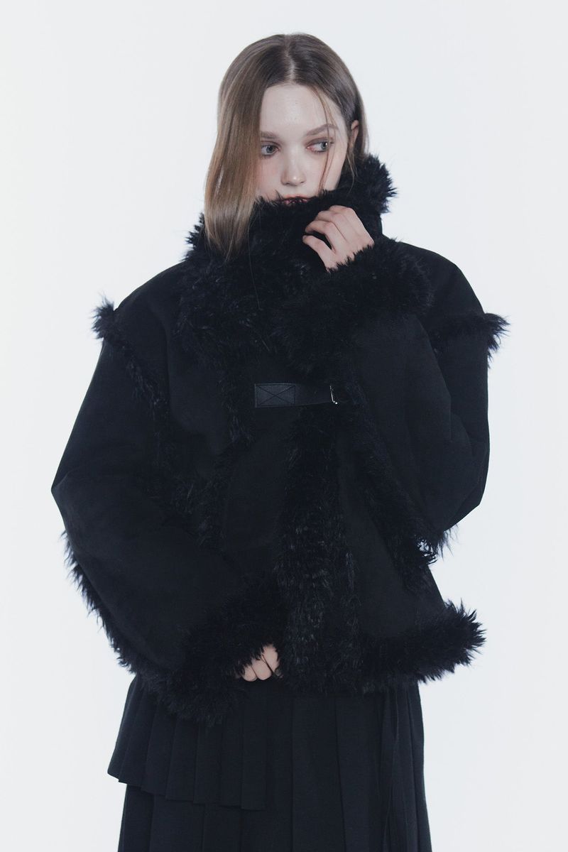 LUNA BELTED SHEARLING JACKET black