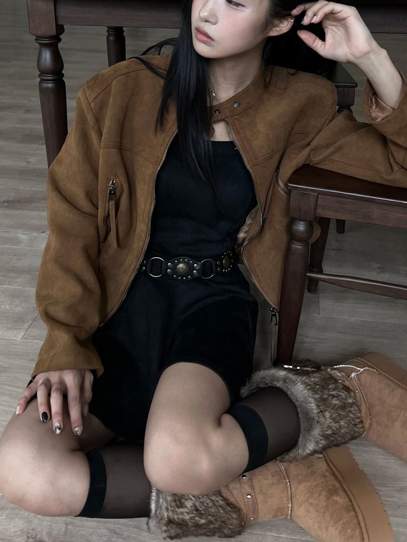 Bohemian two-button buckle suede rider jacket (2 colors)