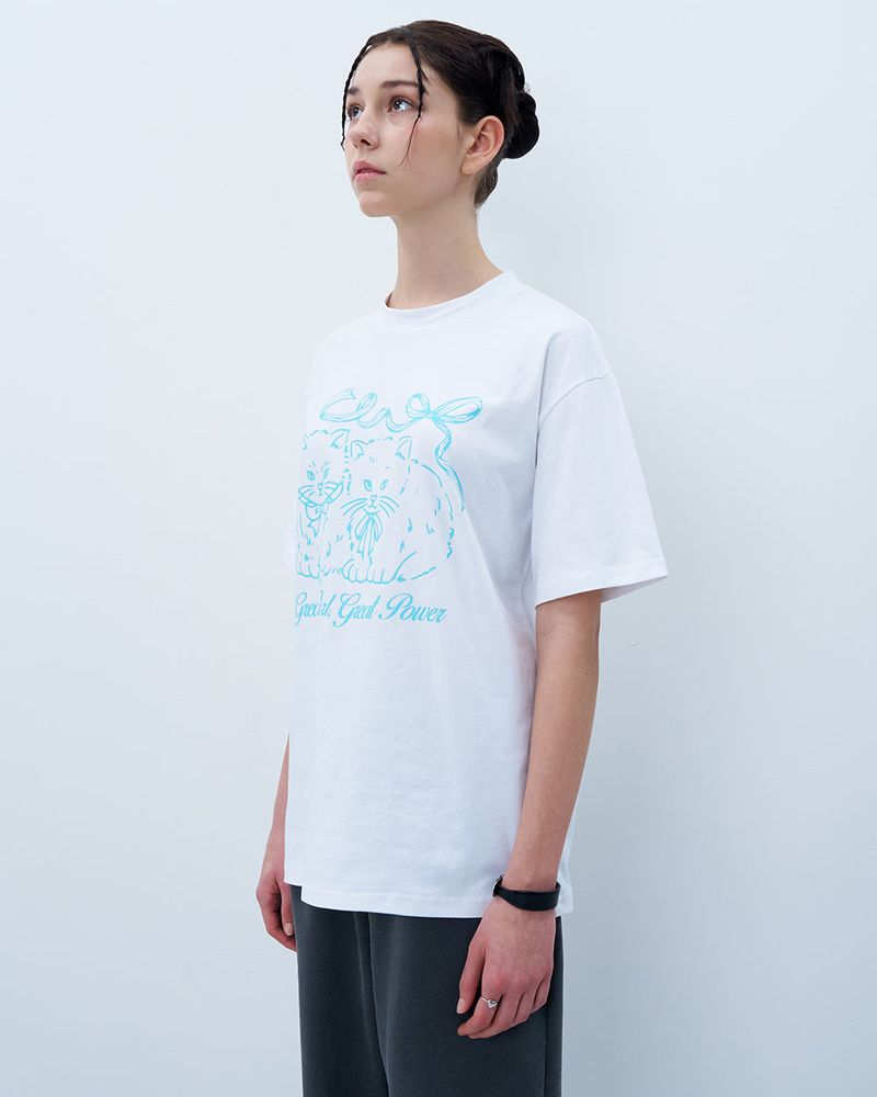 RIBBON CATS TSHIRT-WHITE
