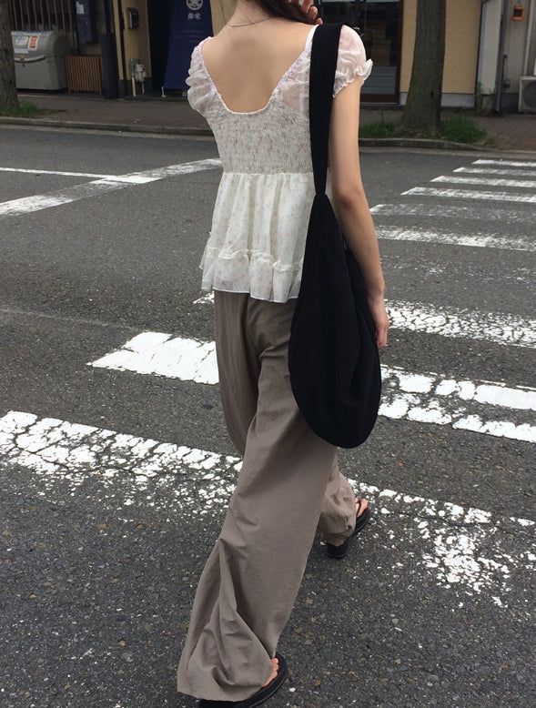 Rijin Flower Frill Flare Chiffon Blouse