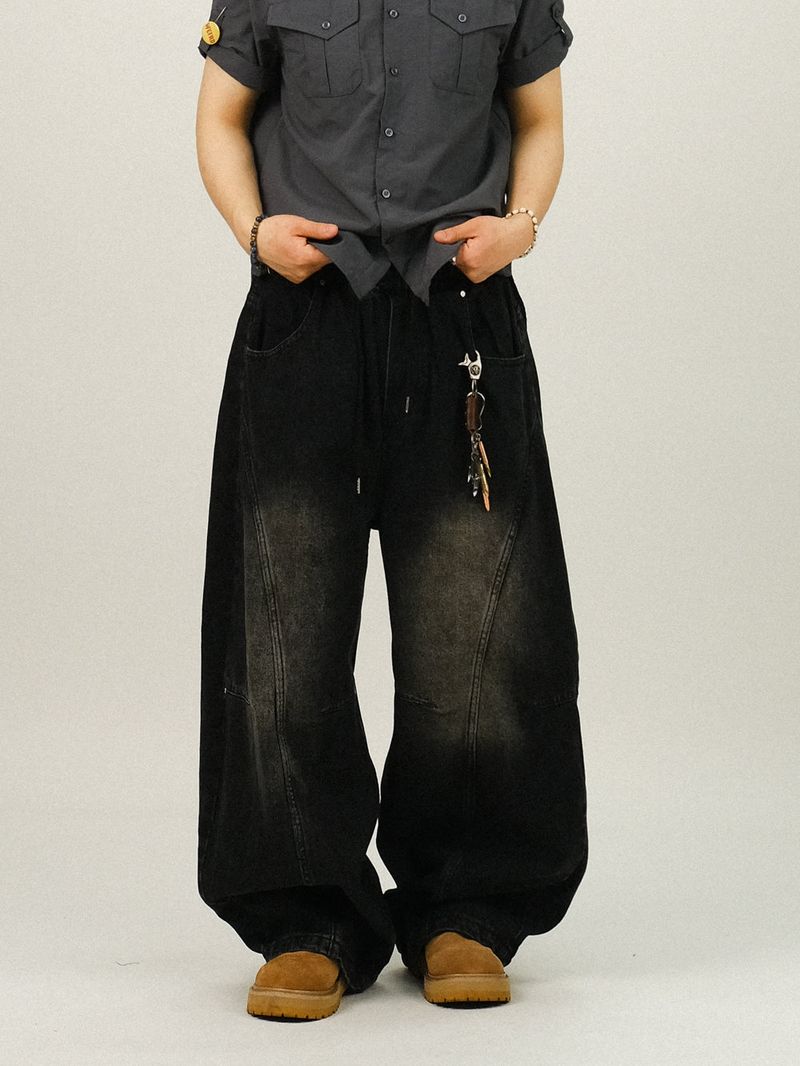 EA PINTUCK CURVED DENIM PANTS