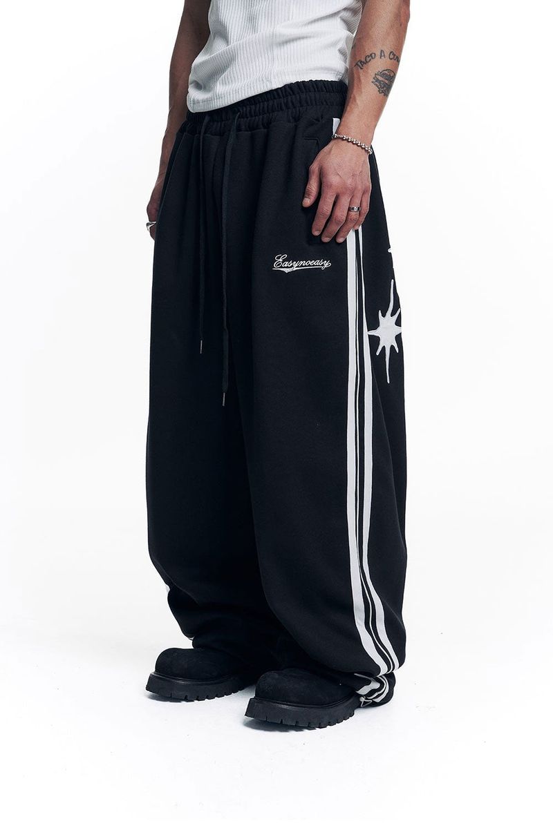 Star Piping Track Balloon Sweat Pants - Black
