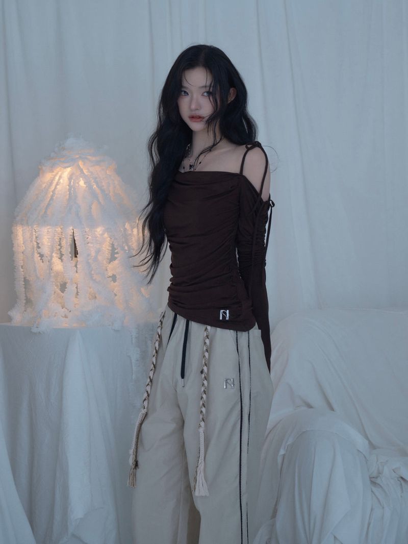 Cats Draping One-Shoulder Top