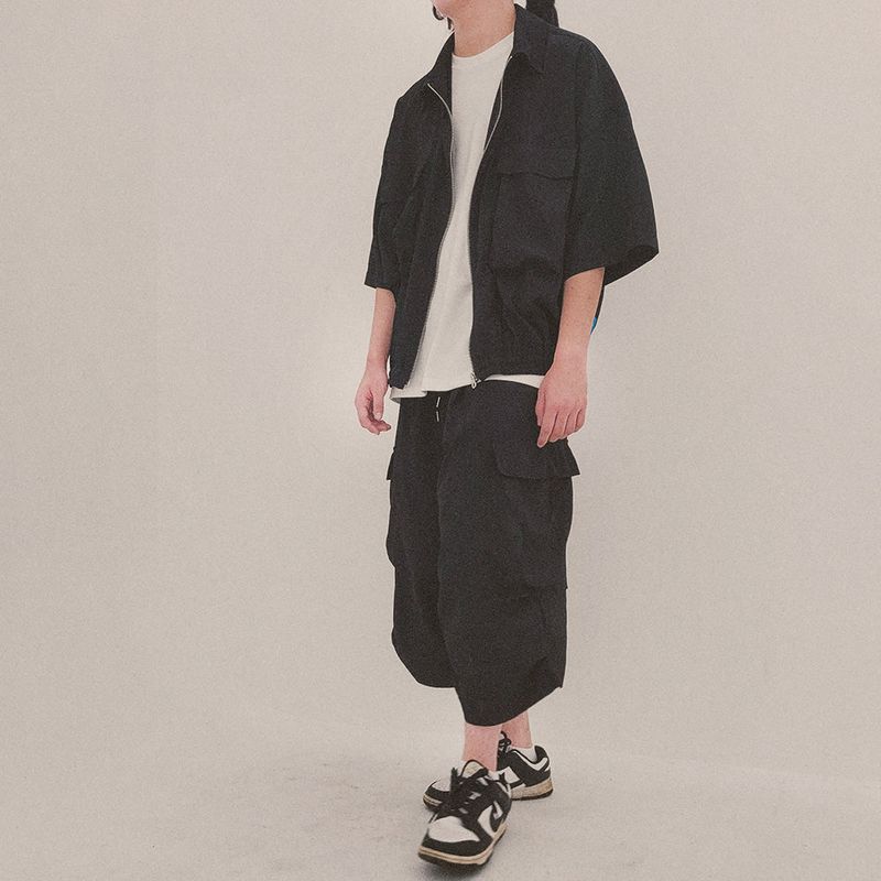 street shape shortsleeve zipup_black