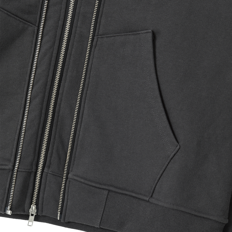 Layered 2-way Zip Hood Zip-up - CHARCOAL