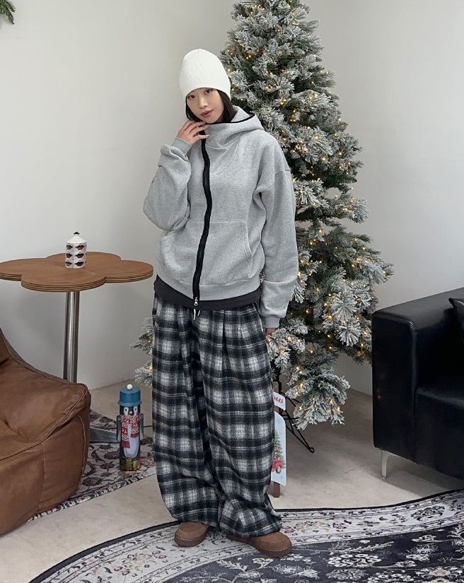 Kale Check Wide Banding Pants