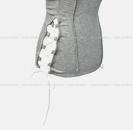 Mute cut side eyelet halter sleeveless