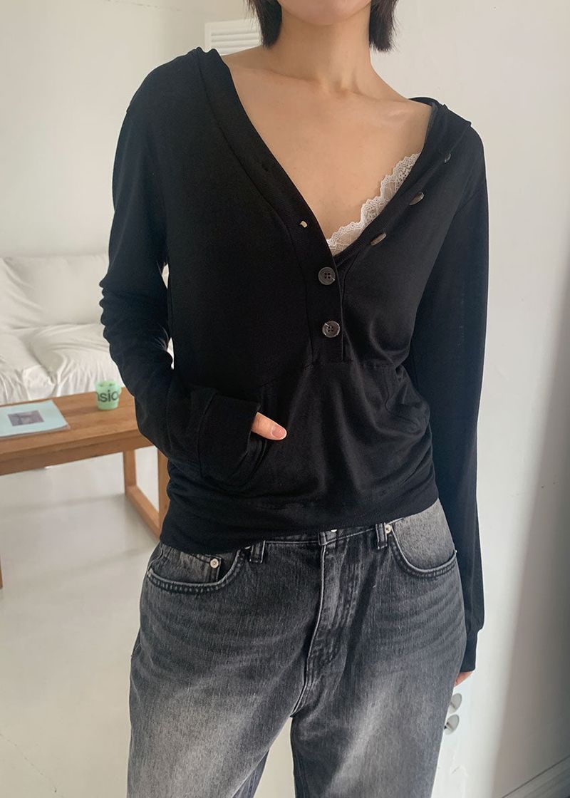 TENCEL BUTTON HOOD TEE