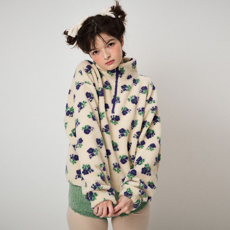 FUN FROM FUN(ファンフロムファン)の「HALF ZIP FLEECE PULLOVER, FLORAL(Tops)」