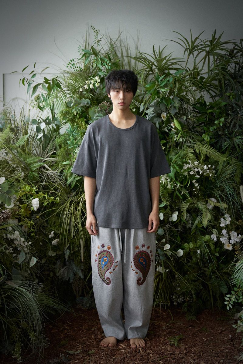 ESSENTIAL PLEAT U-NECK 1/2 TEE (Charcoal)