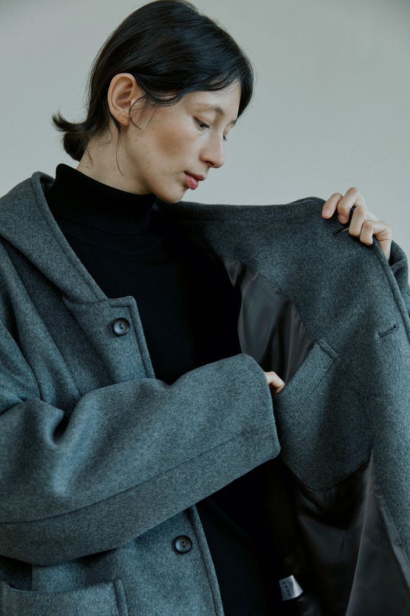 unisex wool hood coat gray