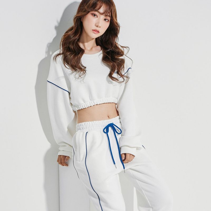 Oversize Line Point Crop Sweat shirt White
