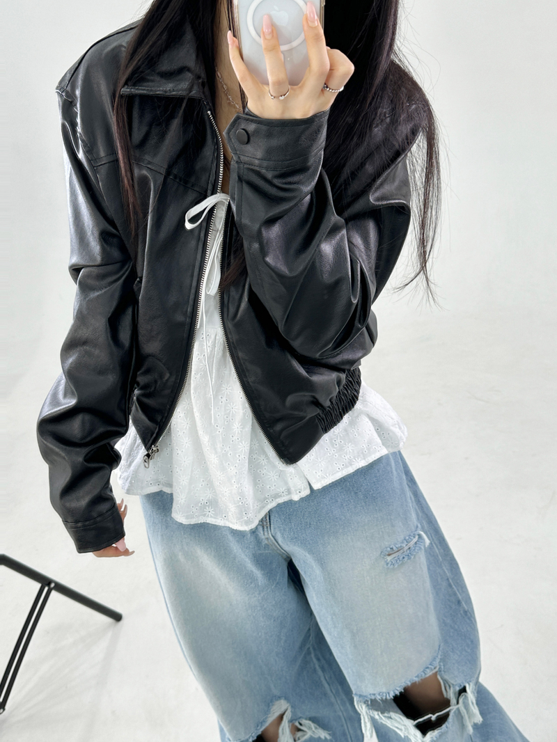 BLOUSON LEATHER JACKET 2-WAY ZIP-UP🖤