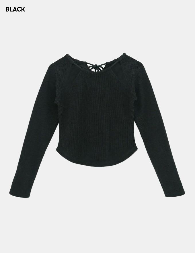 3 Hole String Neckline Ribbed Top