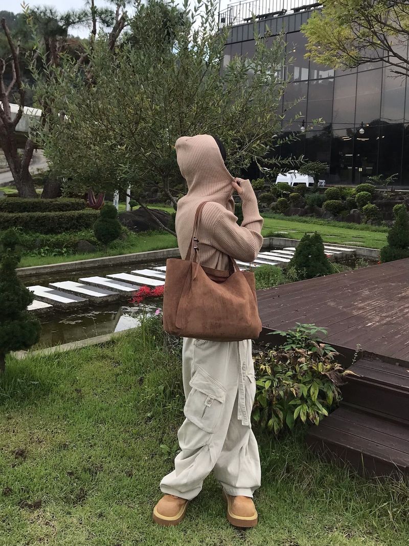 Rib Hood Half Zip-Up Knit