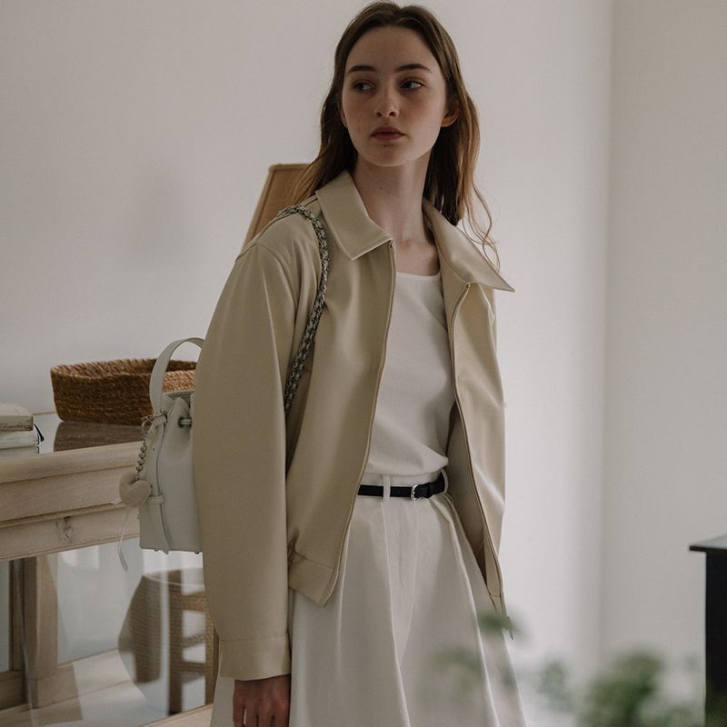 Leather Bomber Jacket - Ivory