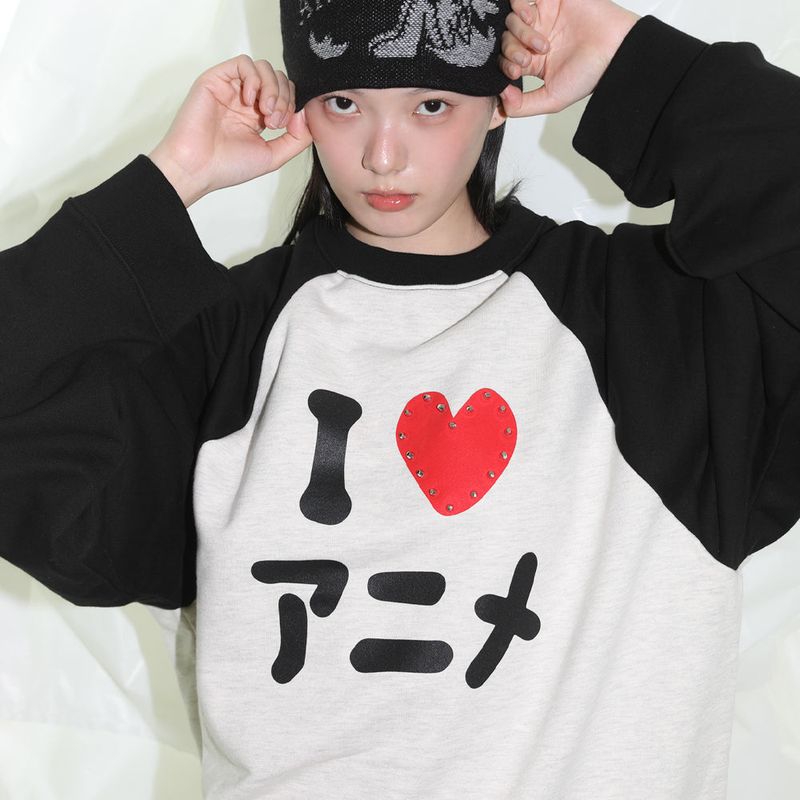 I LOVE ANIME Raglan Sweatshirt - BLACK