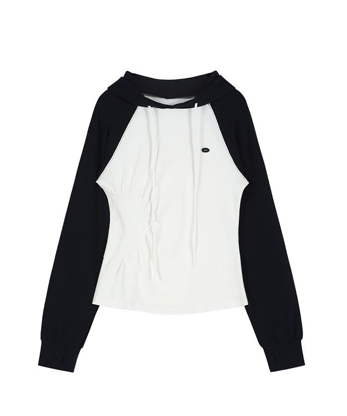 Asymmetric Ruched Hoodie (NAVY)