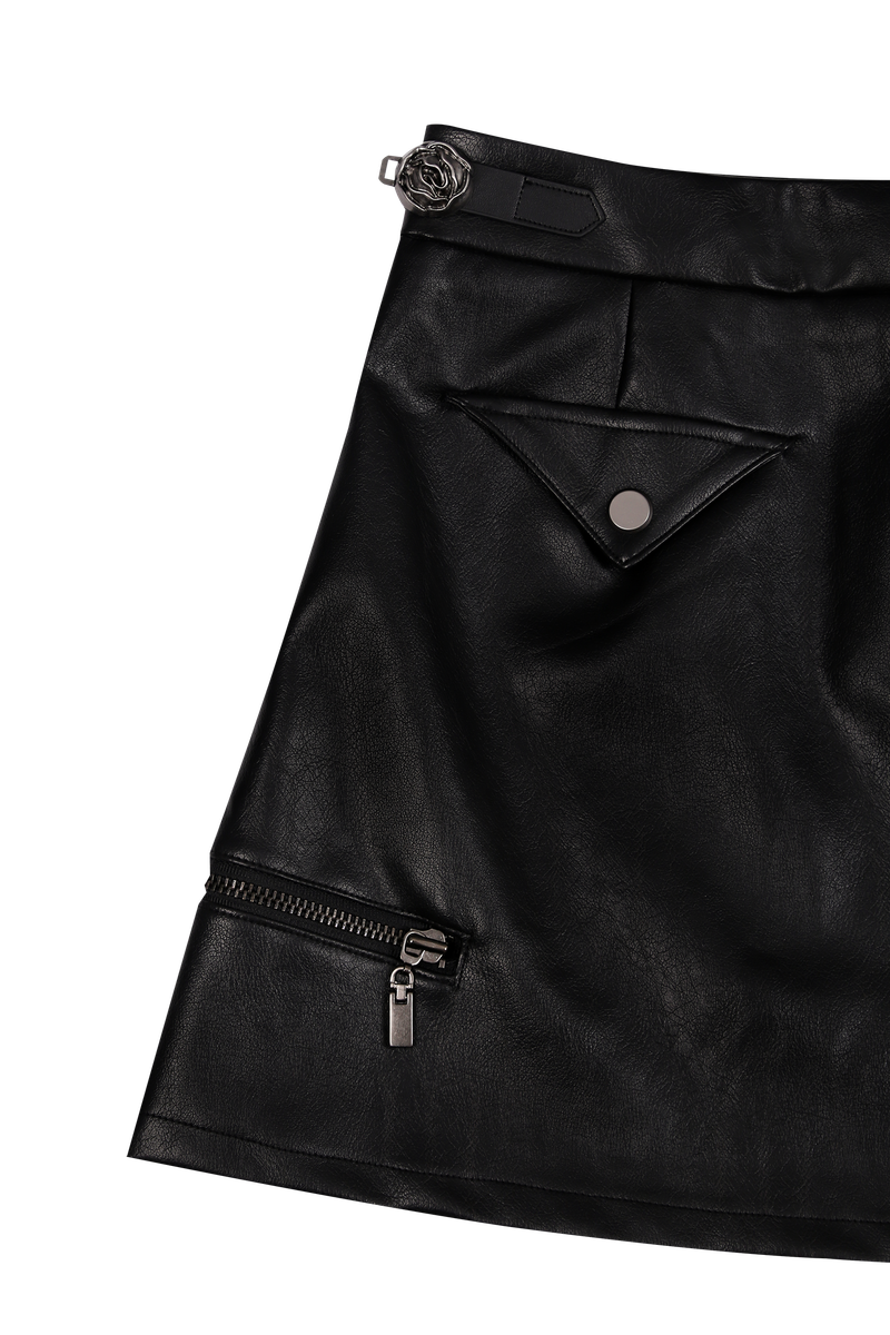 ANTIQUE ROSE SKIRT #LEATHER BLACK