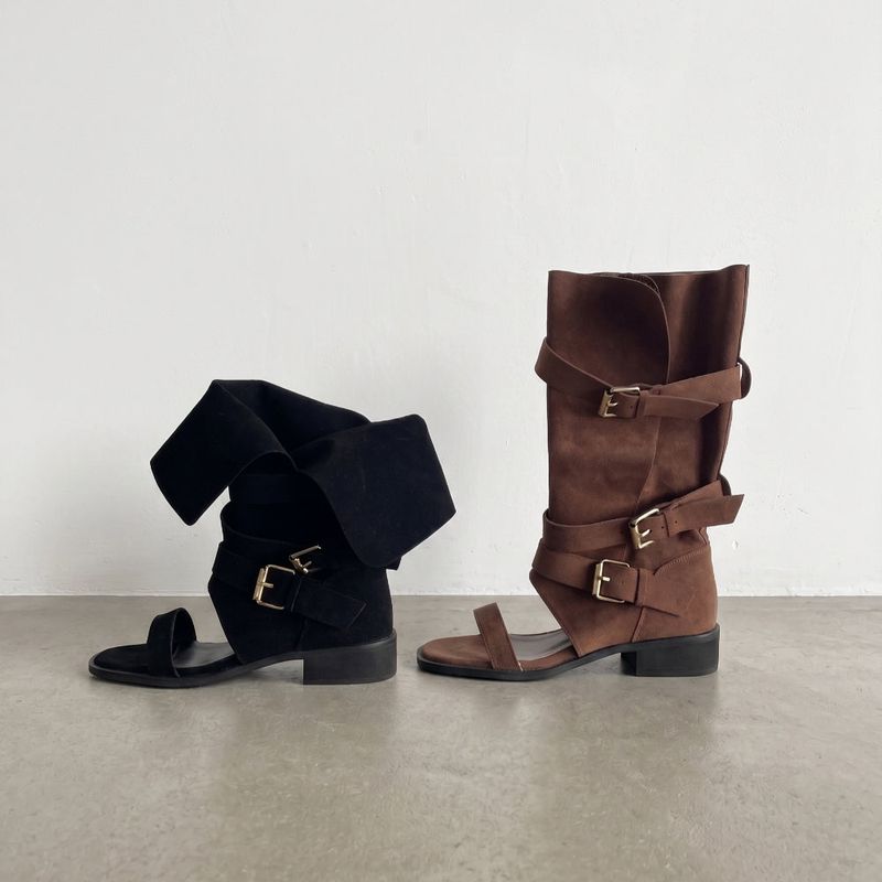 Log Open-toe Two-way Belt Summer Flap Boots
