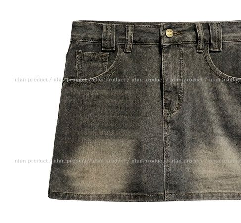 Porni Vintage Washed Denim Skirt