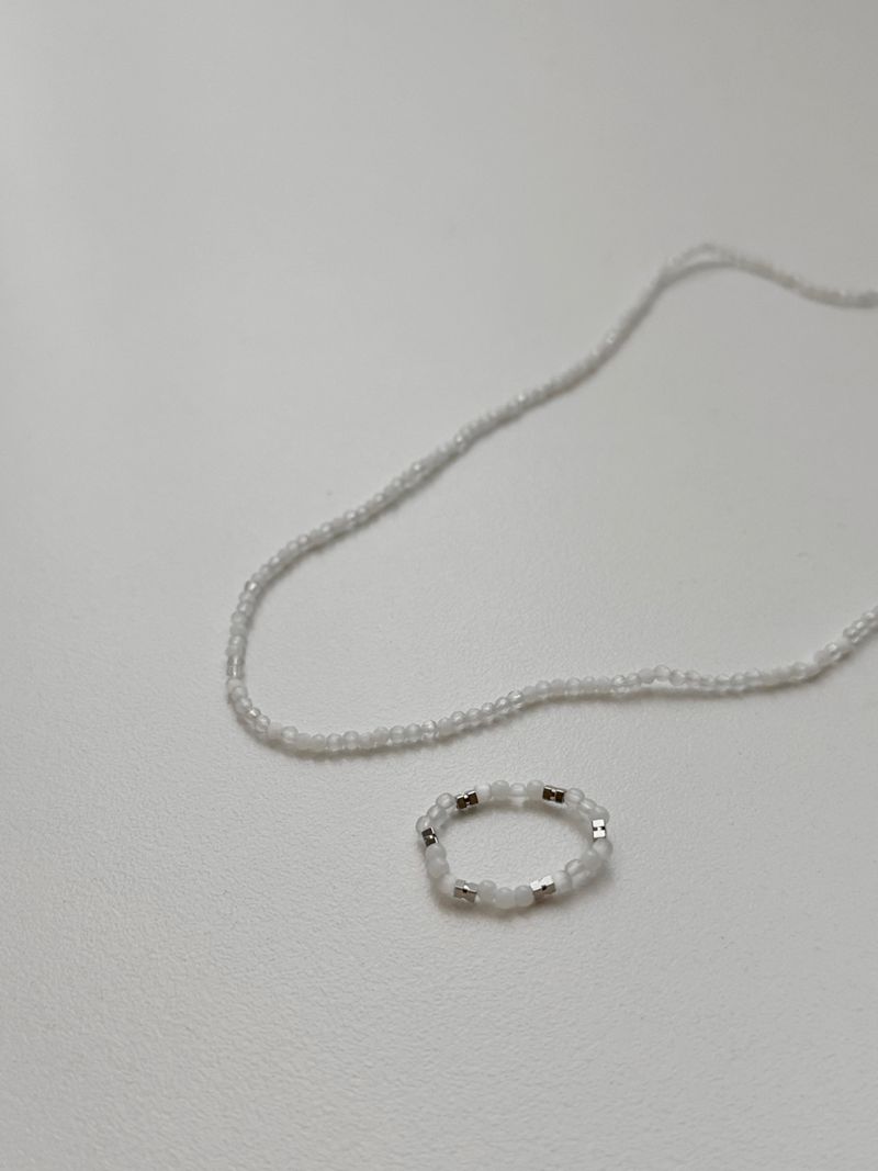 [Surgical Steel] Rain Beads Necklace Ring Set / 2 Colors / Summer White Blue Simple Daily