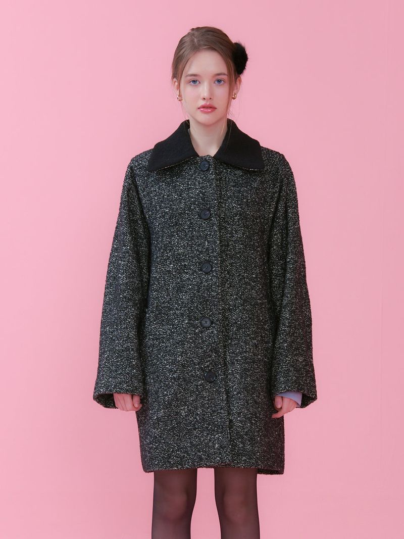 DONA SINGLE HALF TWEED COAT_BLACK