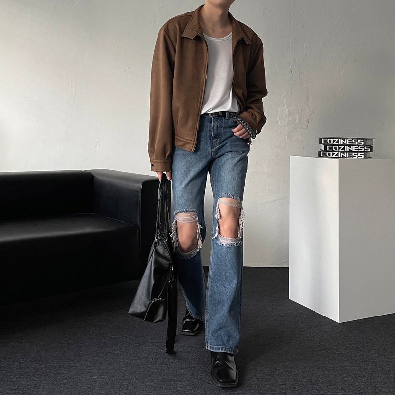 Chen Semi-cropped button suede jacket (3 colors)