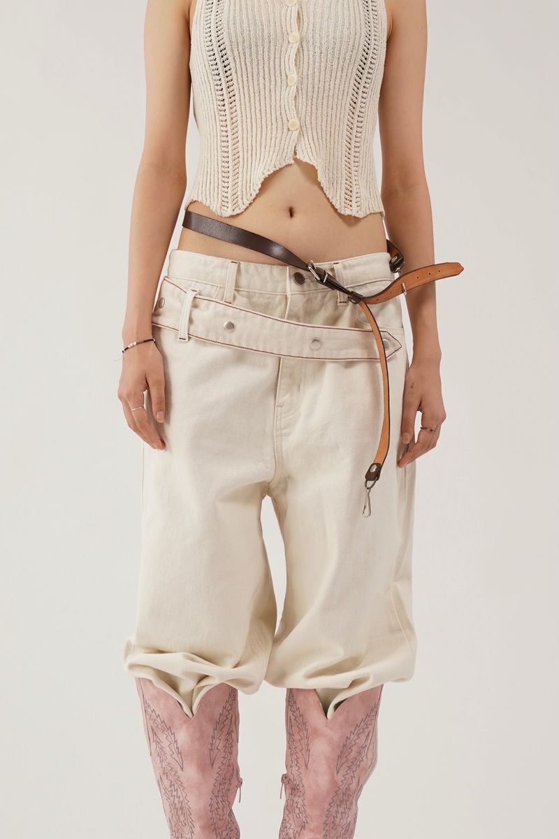 Tail Button Pants (Beige Cotton)