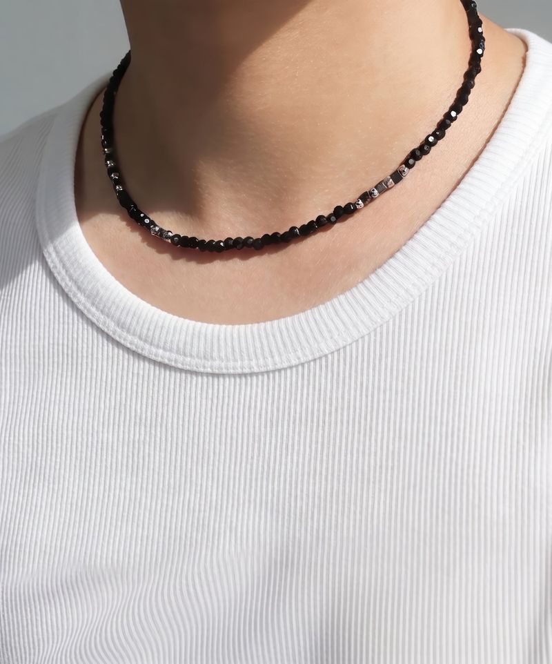 BASSCLEF（ベースクレフ）の「Men’s black beaded necklace_CLEF TONIC STONE NEC（Accessories）」
