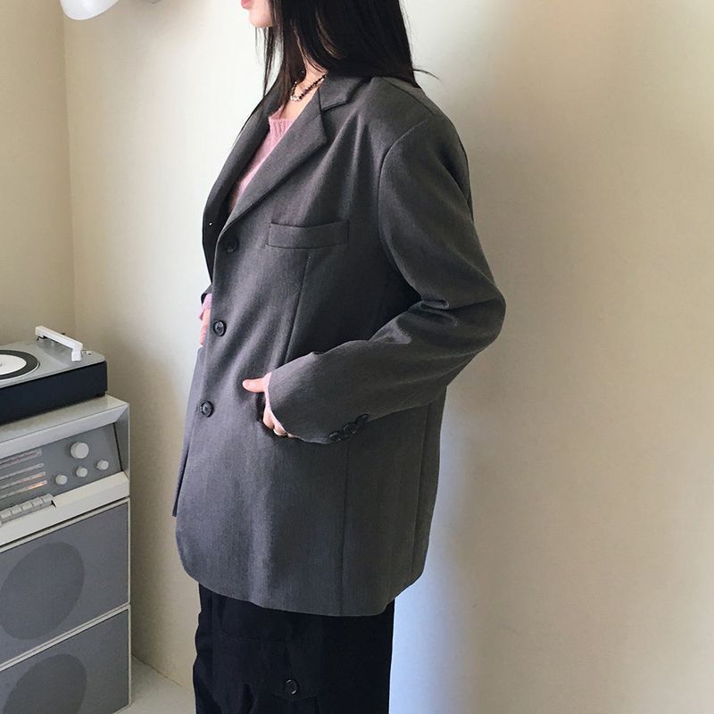 Tebi Basic Boxy Overfit Minimal Blazer Jacket