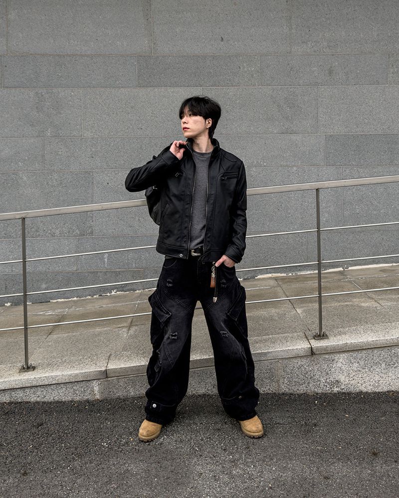 Sel Distressed Cargo Wide Denim