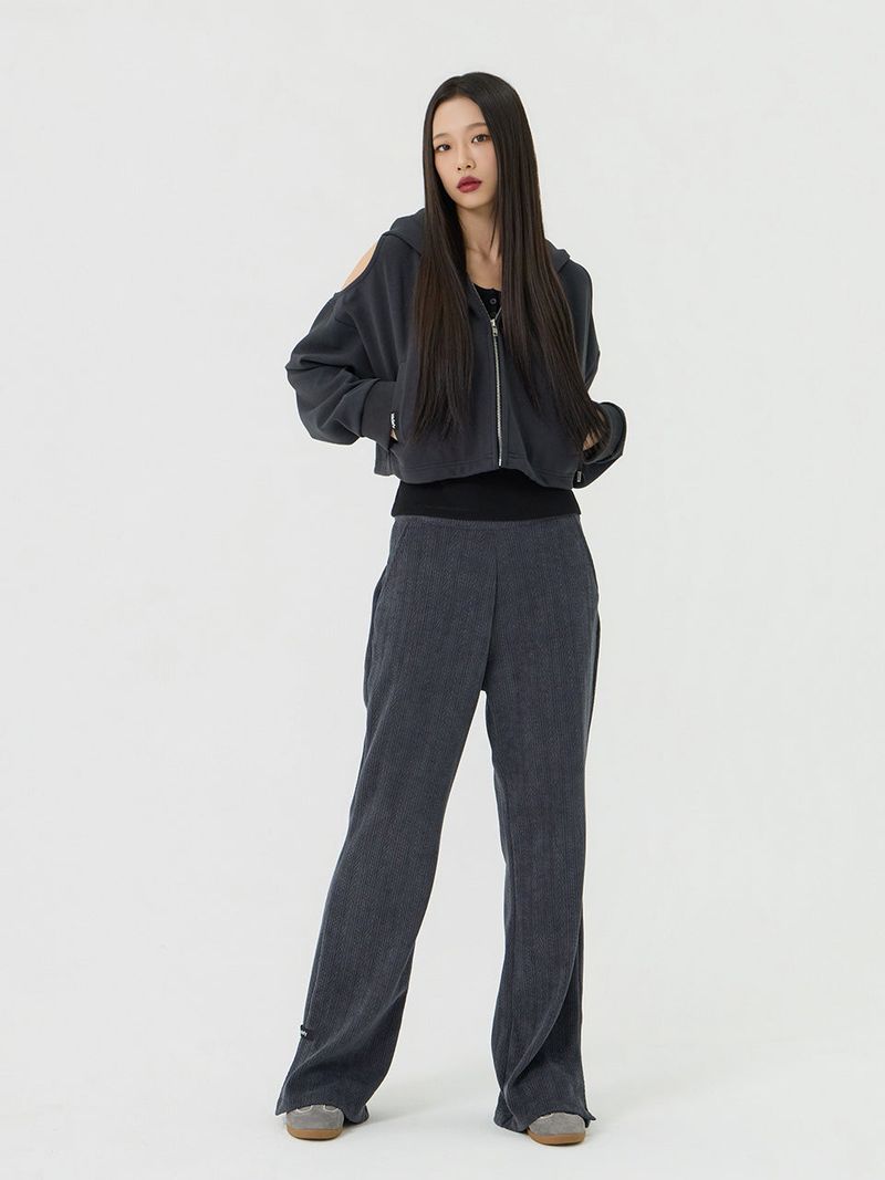 Knit cut detail bootcut Pants, Charcoal