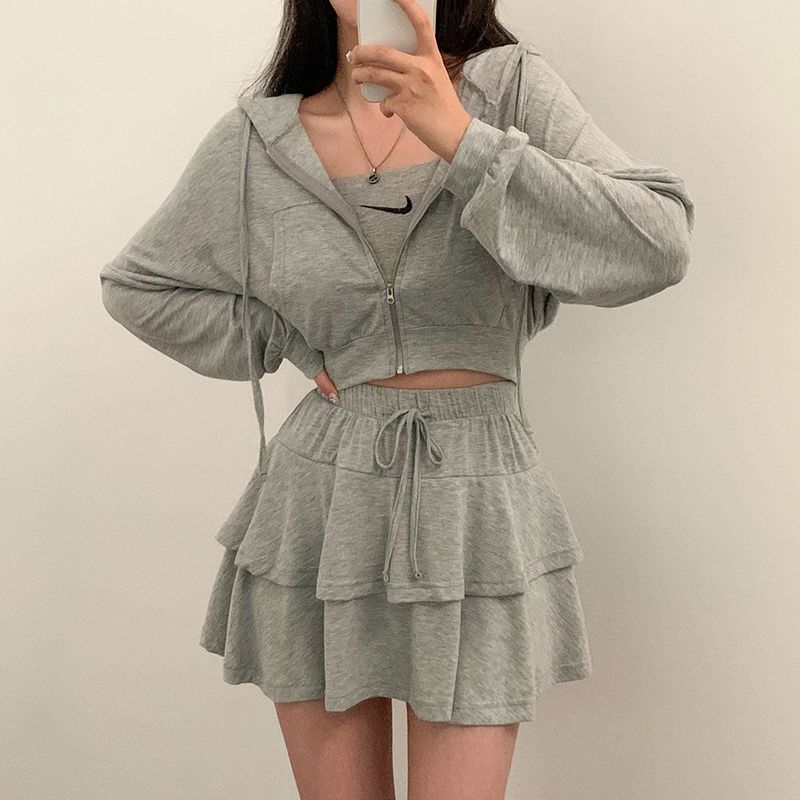 [Bellide made] skirt + hooded zip-up set